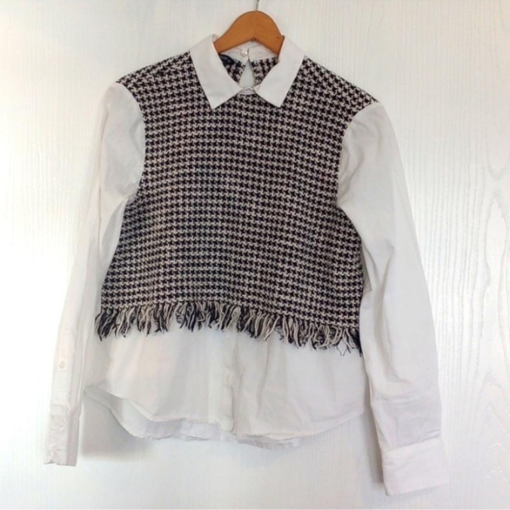 ZARA Black and White Long Sleeve Woven Fringe
Collar Blouse - Picture 4 of 8